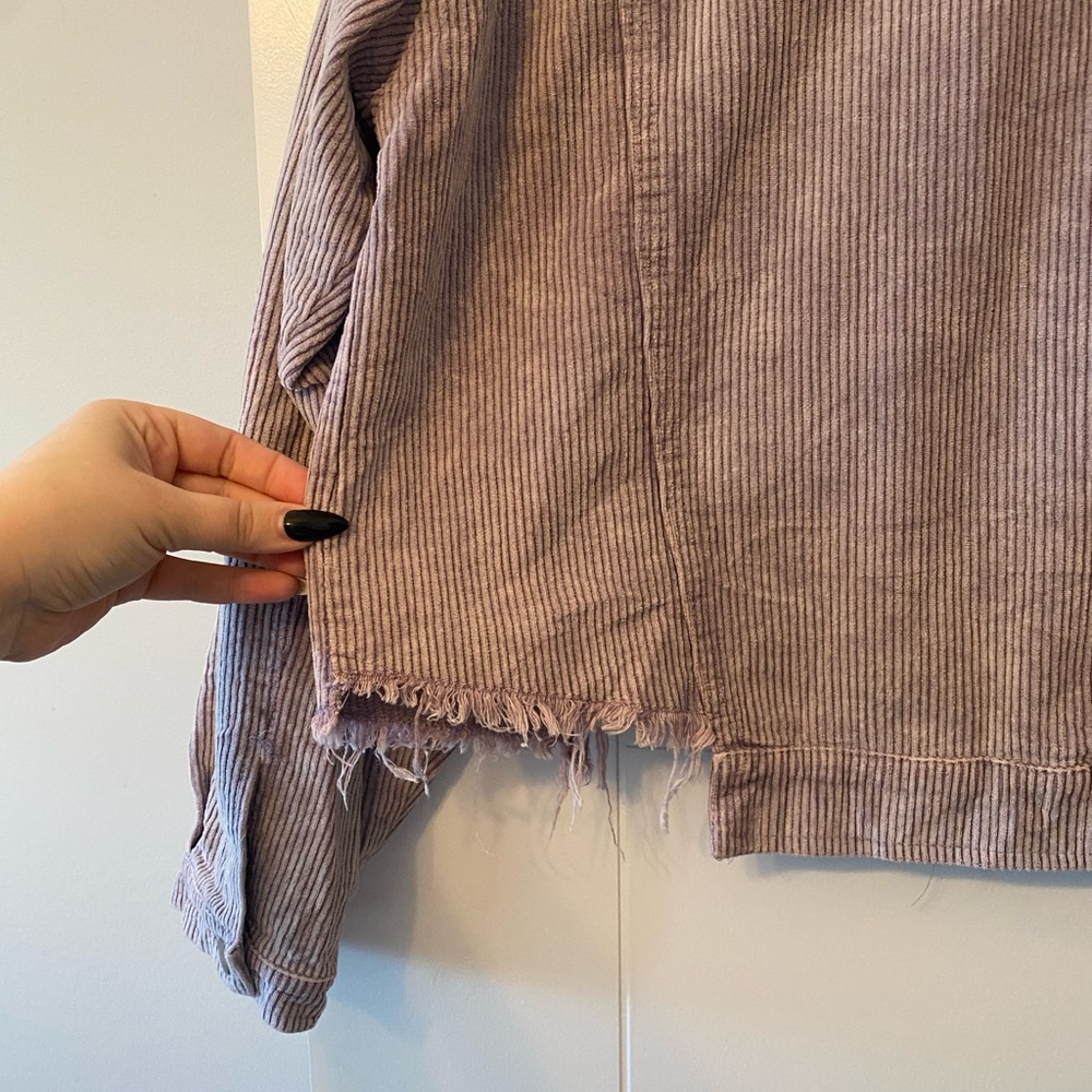 POL Clothing- Frayed Hem Corduroy Trucker Jacket Lavender - Picture 8 of 8
